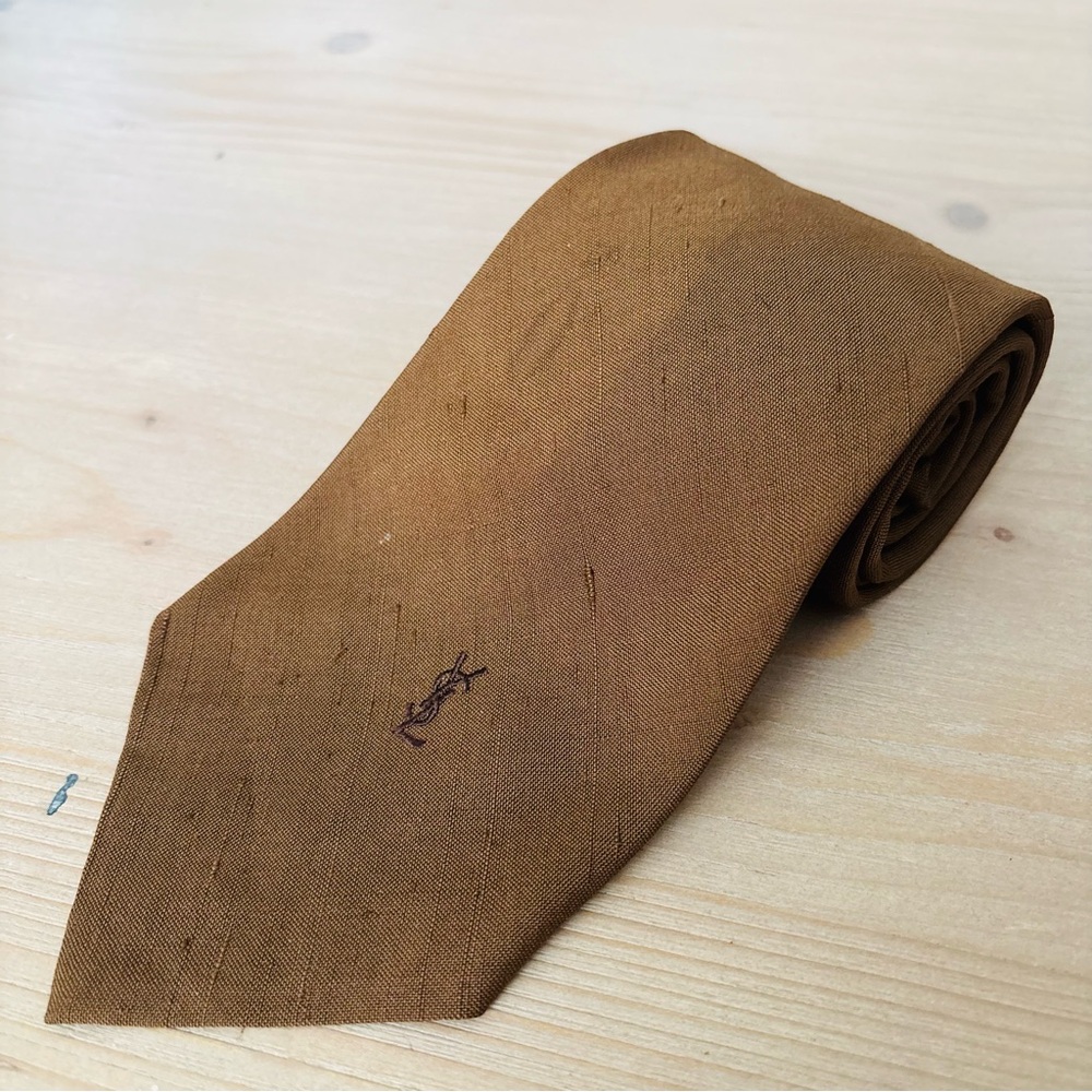Yves Saint Laurent Men’s Rich Tan Brown Tie Neckwear | Luxury Designer | Wide‎